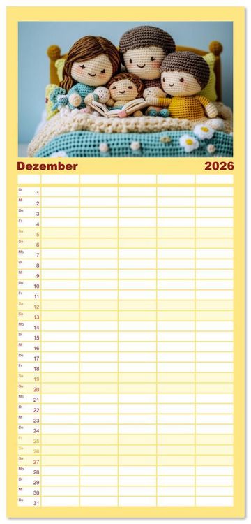 Produktbild: Familienplaner 2026 - Amigurumi Moments. Ein fantastischer Familienalltag mit 5 Spalten (Wandkalender, 21 x 45 cm) CALVENDO