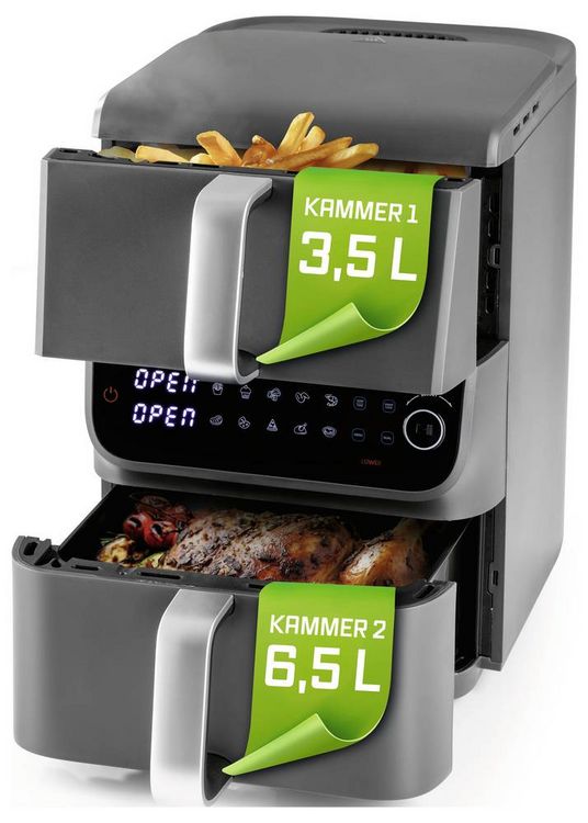 Produktbild: GourmetMaxx 16404 Hei&szlig;luft-Fritteuse 10l 2500W Antihaftbeschichtung, BPA-frei, Cool-Touch-Geh&auml;use, digitaler Timer, Grillfunktion