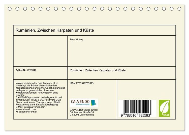 Produktbild: Rum&auml;nien. Zwischen Karpaten und K&uuml;ste (Tischkalender 2027 DIN A5 quer), CALVENDO Monatskalender
