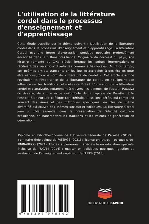 Produktbild: L'utilisation de la litt&eacute;rature cordel dans le processus d'enseignement et d'apprentissage