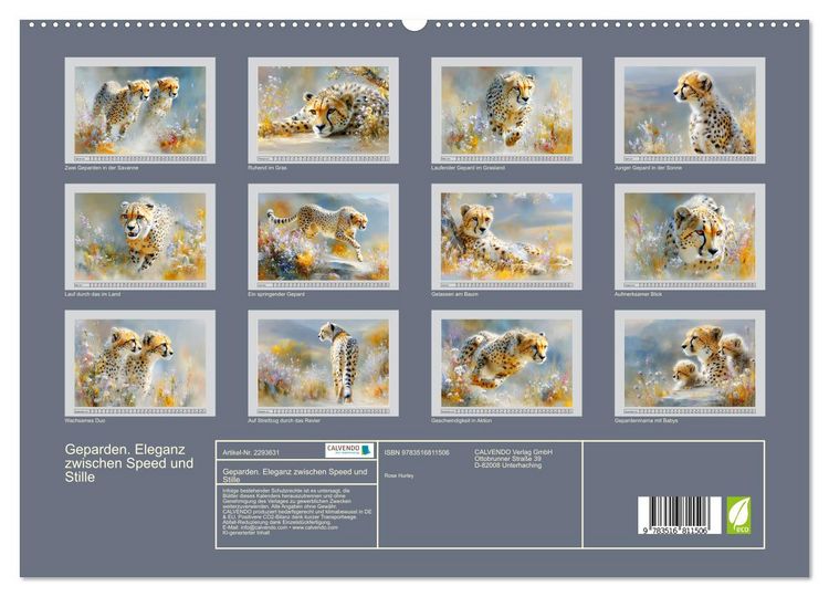 Produktbild: Geparden. Eleganz zwischen Speed und Stille (hochwertiger Premium Wandkalender 2027 DIN A2 quer), Kunstdruck in Hochglanz
