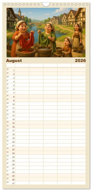 Produktbild: Familienplaner 2026 - Im Mittelalter handgemacht mit 5 Spalten (Wandkalender, 21 x 45 cm) CALVENDO
