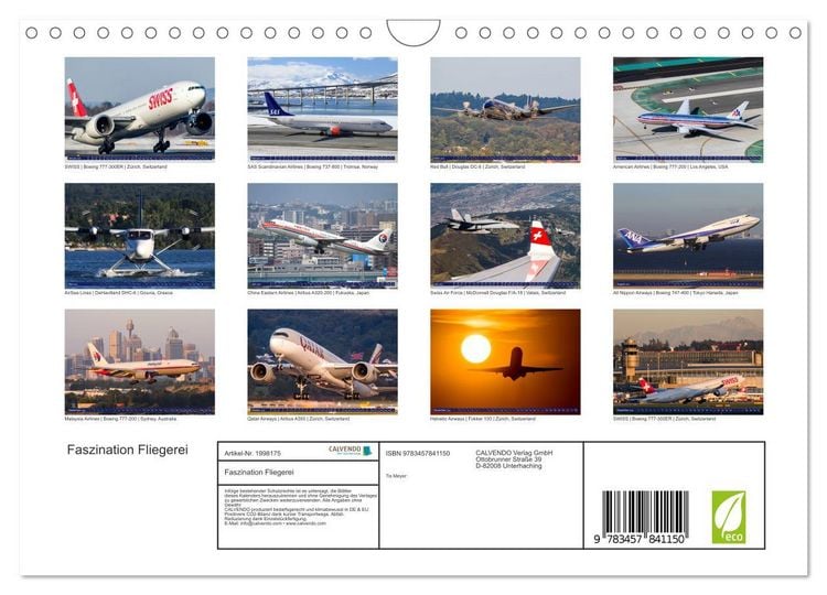 Produktbild: Faszination Fliegerei (Wandkalender 2026 DIN A4 quer), CALVENDO Monatskalender