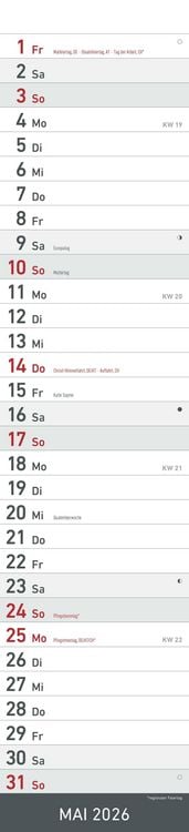 Produktbild: Streifenplaner SCHWARZ 2026 - Streifenkalender - Wandplaner - Küchen-Kalender - 11,3x49,5