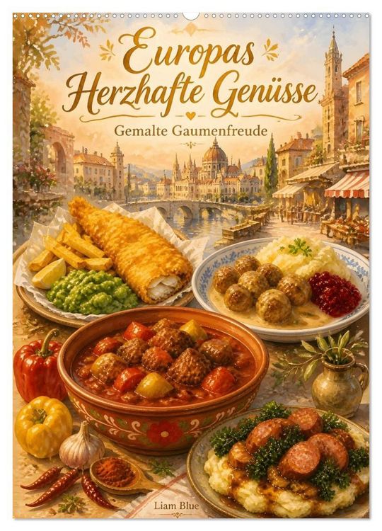 Produktbild: Europas Herzhafte Gen&uuml;sse - Gemalte Gaumenfreuden (Wandkalender 2027 DIN A2 hoch), CALVENDO Monatskalender