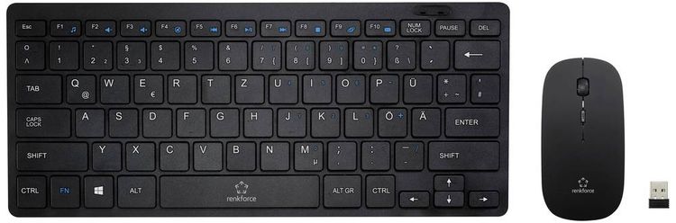 Produktbild: Renkforce RF-KMC-410 Kabellos Tastatur, Maus-Set Deutsch, QWERTZ Schwarz