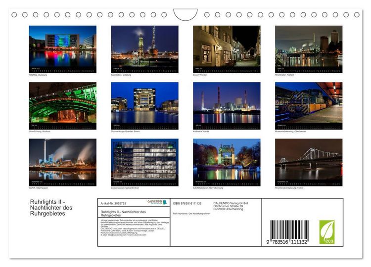 Produktbild: Ruhrlights II - Nachtlichter des Ruhrgebietes (Wandkalender 2026 DIN A4 quer), CALVENDO Monatskalender