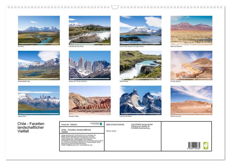 Produktbild: Chile - Facetten landschaftlicher Vielfalt (Wandkalender 2026 DIN A2 quer), CALVENDO Monatskalender