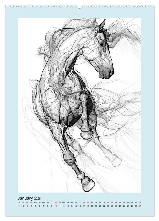 Produktbild: Sketchy Power Horses (High Quality Premium Wall Calendar 2026 DIN A2 portrait),CALVENDO 12 Month Wall Calendar