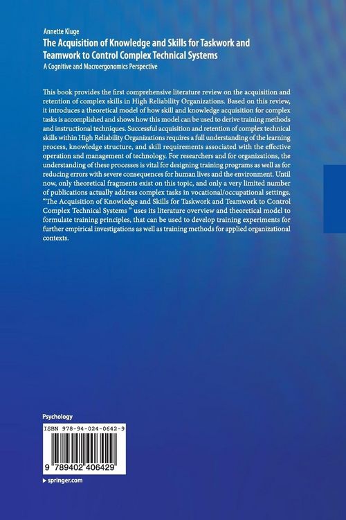 Produktbild: The Acquisition of Knowledge and Skills for Taskwork and Teamwork to Control Complex Technical Systems