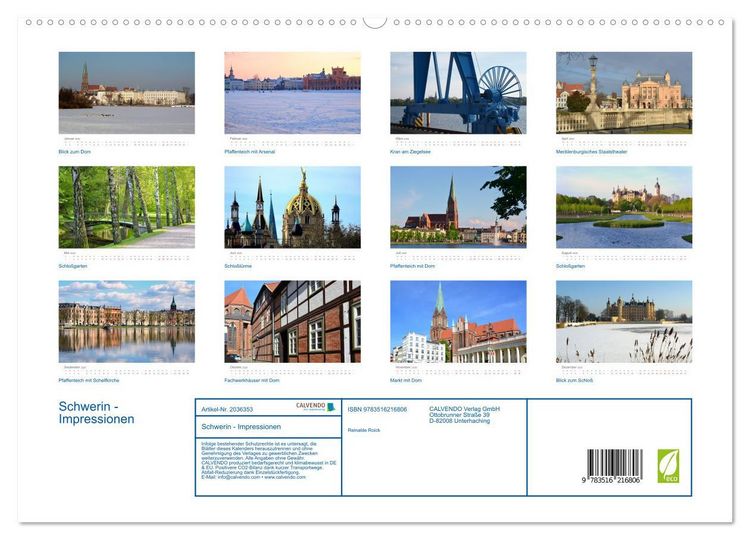 Produktbild: Schwerin - Impressionen (hochwertiger Premium Wandkalender 2026 DIN A2 quer), Kunstdruck in Hochglanz