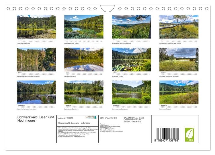 Produktbild: Schwarzwald, Seen und Hochmoore (Wandkalender 2026 DIN A4 quer), CALVENDO Monatskalender