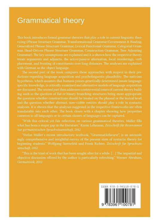 Produktbild: Grammatical theory: From transformational grammar to constraint-based approaches. Second revised and extended edition. Vol. II.