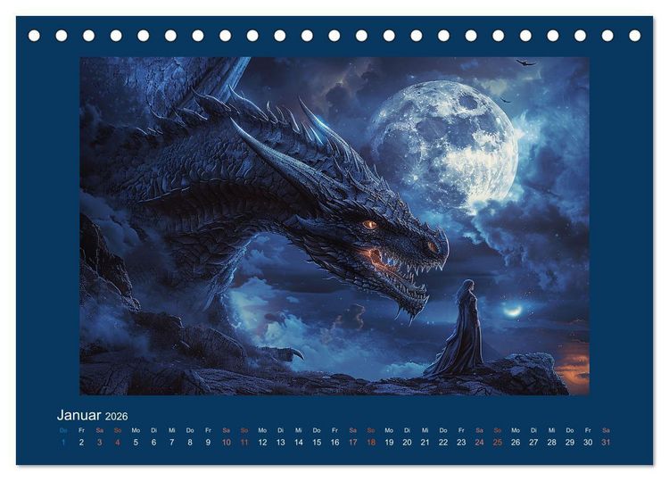 Produktbild: Drachenkrieger (Tischkalender 2026 DIN A5 quer), CALVENDO Monatskalender