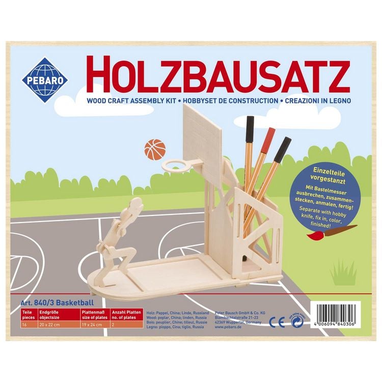 Produktbild: PEBARO 840/3 - Holzbausatz Stiftehalter Basketball, 16-teilig, Holzkonstruktion zum Zusammenstecken