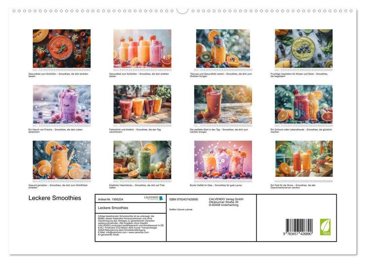 Produktbild: Leckere Smoothies (hochwertiger Premium Wandkalender 2026 DIN A2 quer), Kunstdruck in Hochglanz