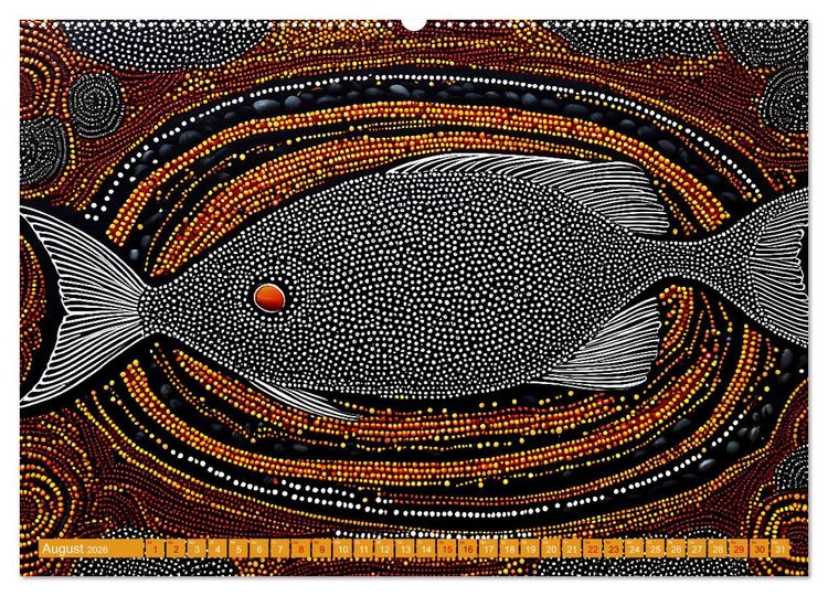 Produktbild: Traumzeit - KI-generierte Aborigine-Kunst aus dem Herzen Australiens (Wandkalender 2026 DIN A2 quer), CALVENDO Monatskalender