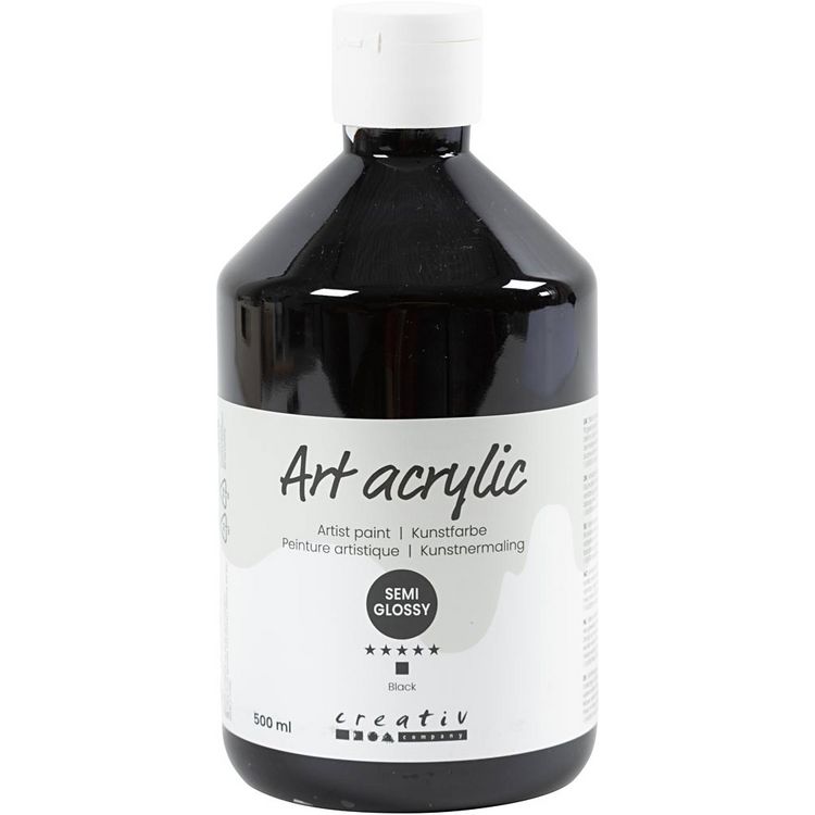 Produktbild: Creativ Company Acrylfarbe, Mattgl&auml;nzend, Deckend, Schwarz, 500 ml/ 1 Fl.