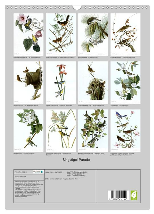 Produktbild: Singv&ouml;gel-Parade (Wandkalender 2026 DIN A3 hoch), CALVENDO Monatskalender