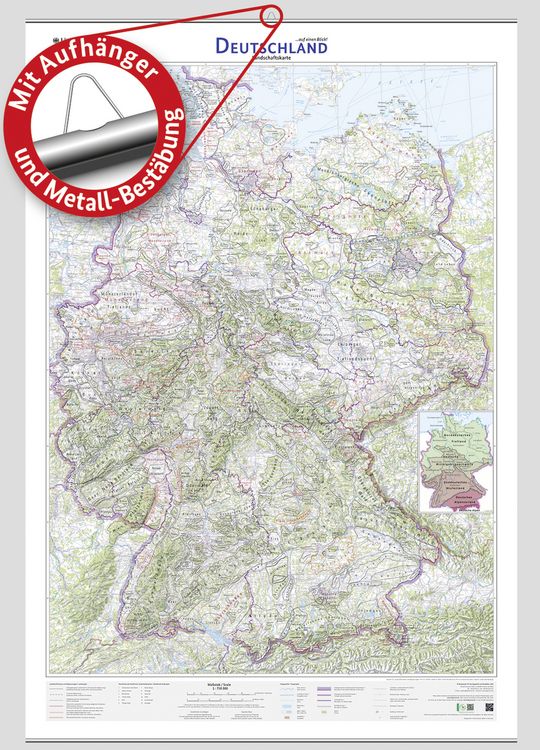 Produktbild: Deutschland auf einen Blick! Landschaftskarte 1:750 000 mit Aufh&auml;nger und Metall-Best&auml;bung
