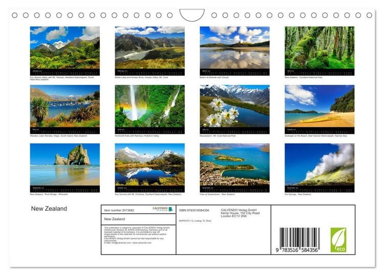 Produktbild: New Zealand (Wall Calendar 2026 DIN A4 landscape), CALVENDO 12 Month Wall Calendar