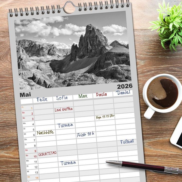 Produktbild: Familienplaner 2026 - Bergsucht 2026 mit 5 Spalten (Wandkalender, 21 x 45 cm) CALVENDO