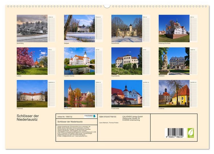 Produktbild: Schl&ouml;sser der Niederlausitz (hochwertiger Premium Wandkalender 2026 DIN A2 quer), Kunstdruck in Hochglanz
