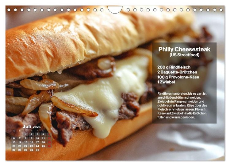 Produktbild: Streetfood Kalender - Einfache Rezepte aus den Stra&szlig;enk&uuml;chen der Welt (Wandkalender 2026 DIN A4 quer), CALVENDO Monatskalender