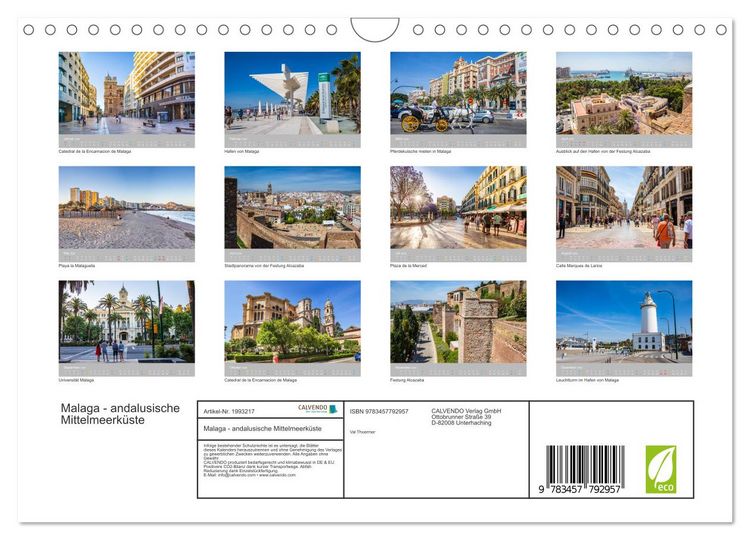 Produktbild: Malaga - andalusische Mittelmeerk&uuml;ste (Wandkalender 2026 DIN A4 quer), CALVENDO Monatskalender