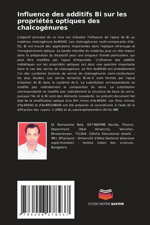 Produktbild: Influence des additifs Bi sur les propri&eacute;t&eacute;s optiques des chalcog&eacute;nures