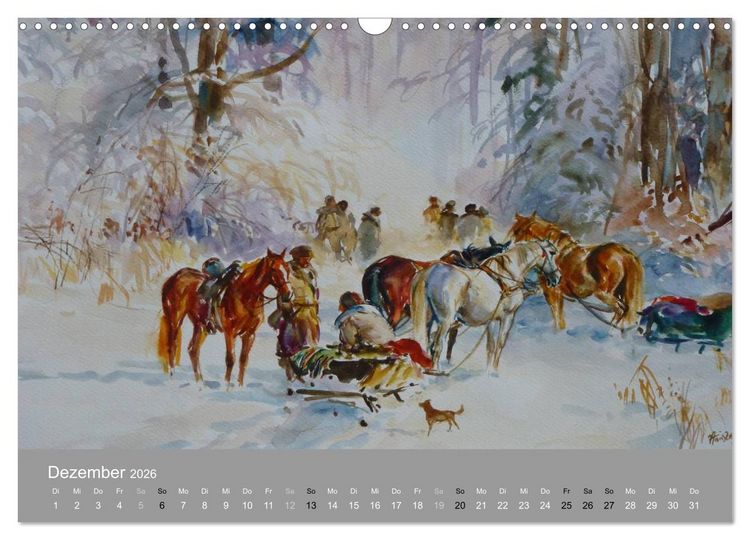Produktbild: Mit Pferden durch die Jahreszeiten - Pferdebilder in &Ouml;l und Aquarell (Wandkalender 2026 DIN A3 quer), CALVENDO Monatskalender