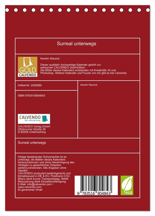 Produktbild: Surreal unterwegs (Tischkalender 2027 DIN A5 hoch), CALVENDO Monatskalender