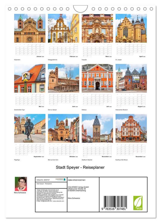 Produktbild: Stadt Speyer - Reiseplaner (Wandkalender 2026 DIN A4 hoch), CALVENDO Monatskalender