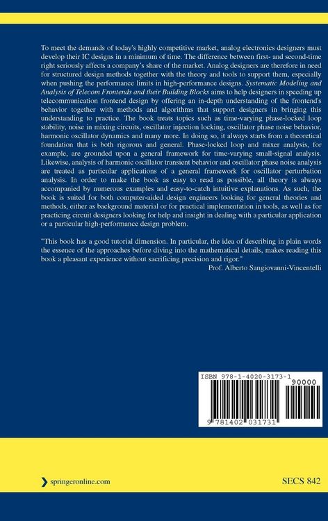 Produktbild: Systematic Modeling and Analysis of Telecom Frontends and their Building Blocks