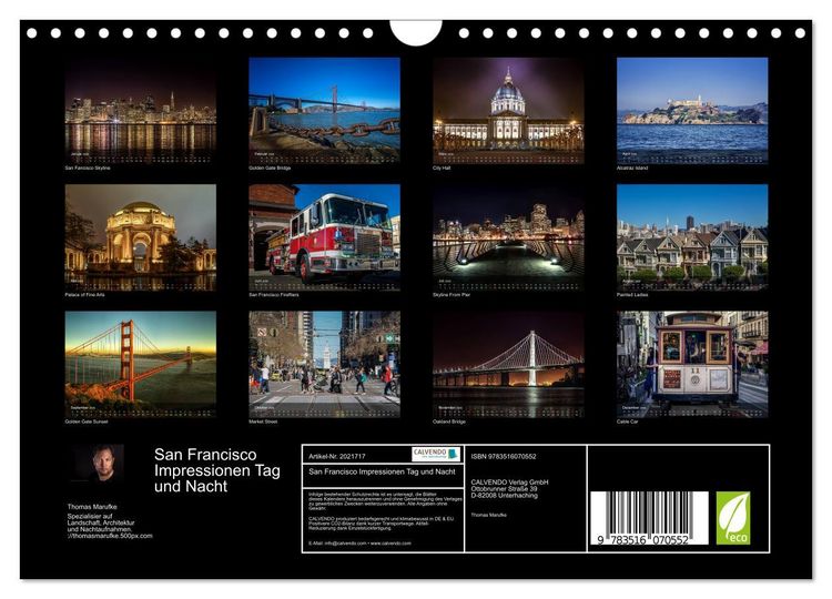 Produktbild: San Francisco Impressionen Tag und Nacht (Wandkalender 2026 DIN A4 quer), CALVENDO Monatskalender