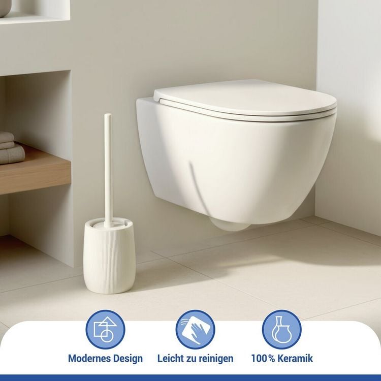 Produktbild: WC-Garnitur Mod. Fablo Creme, aus hochwertiger Keramik, mit Silikon-B&uuml;rstenkopf