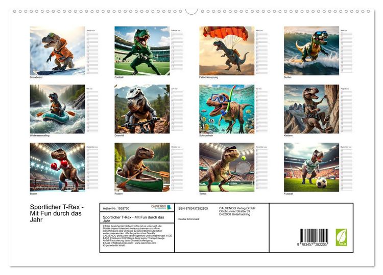 Produktbild: Sportlicher T-Rex - Mit Fun durch das Jahr (hochwertiger Premium Wandkalender 2026 DIN A2 quer), Kunstdruck in Hochglanz
