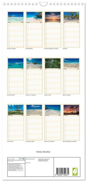 Produktbild: Familienplaner 2027 - Karibu Sansibar mit 5 Spalten (Wandkalender, 21 x 45 cm) CALVENDO