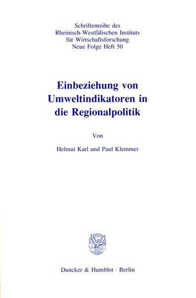 Produktbild: Einbeziehung von Umweltindikatoren in die Regionalpolitik.