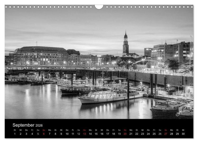 Produktbild: Hamburg monochrome Impressionen (Wandkalender 2026 DIN A3 quer), CALVENDO Monatskalender