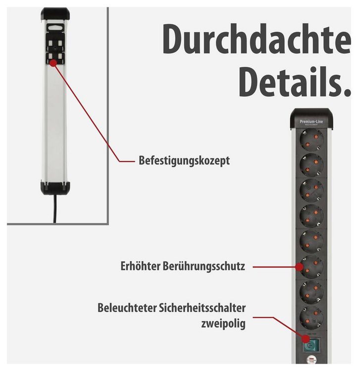 Produktbild: Brennenstuhl 1391030800 Steckdosenleiste mit Schalter Silber, Schwarz Schutzkontakt 1 St.