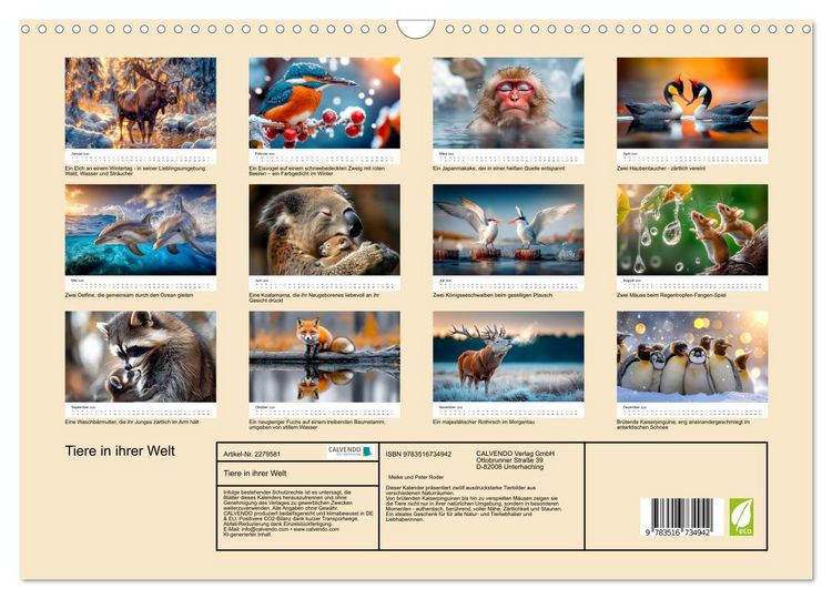 Produktbild: Tiere in ihrer Welt (Wandkalender 2026 DIN A3 quer), CALVENDO Monatskalender