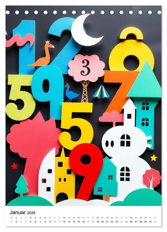 Produktbild: Kunterbunte Paperwelt - Buchstaben, Zahlen und Vieles mehr (Tischkalender 2026 DIN A5 hoch), CALVENDO Monatskalender