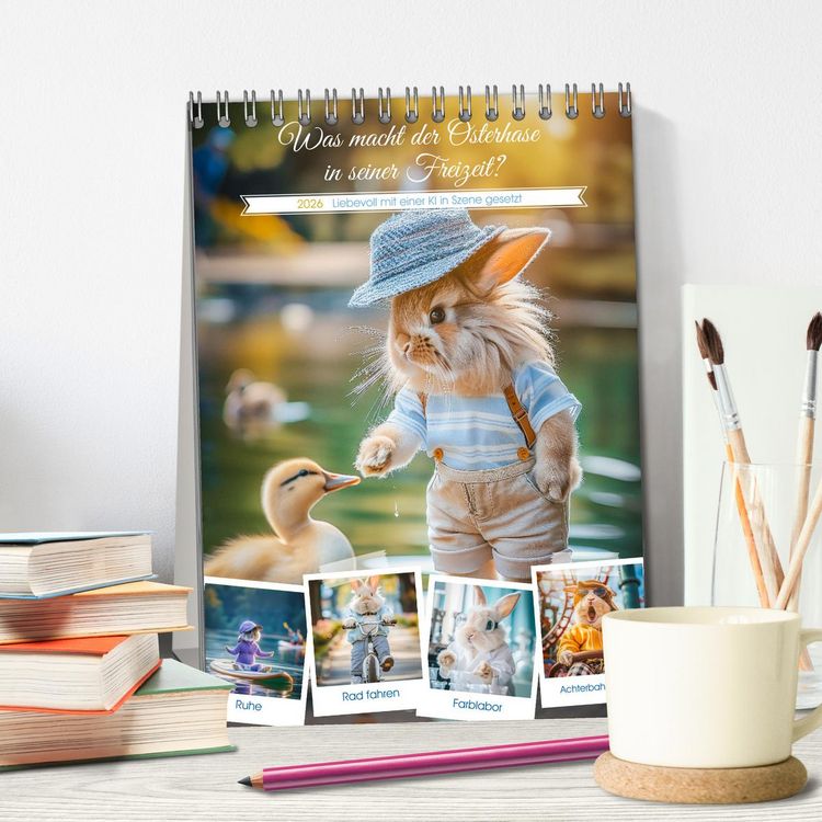 Produktbild: Was macht der Osterhase in seiner Freizeit (Tischkalender 2026 DIN A5 hoch), CALVENDO Monatskalender