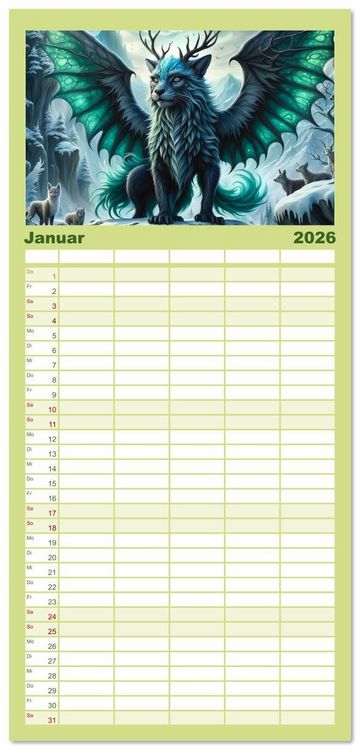Produktbild: Familienplaner 2026 - Verborgene Welten: Arkanum der mystischen Tierwesen mit 5 Spalten (Wandkalender, 21 x 45 cm) CALVENDO