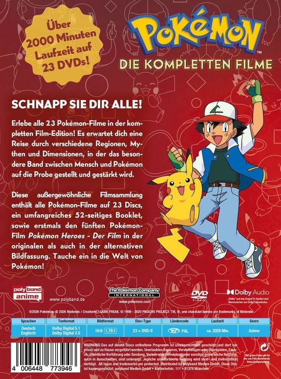 Produktbild: Pok&eacute;mon - Die kompletten Filme - Alle 23 Filme in einer Box - Limited Edition [23 DVDs]