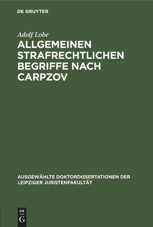 Produktbild: Allgemeinen strafrechtlichen Begriffe nach Carpzov