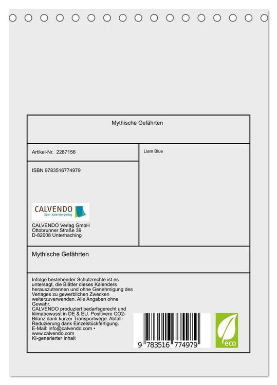 Produktbild: Mythische Gef&auml;hrten (Tischkalender 2027 DIN A5 hoch), CALVENDO Monatskalender