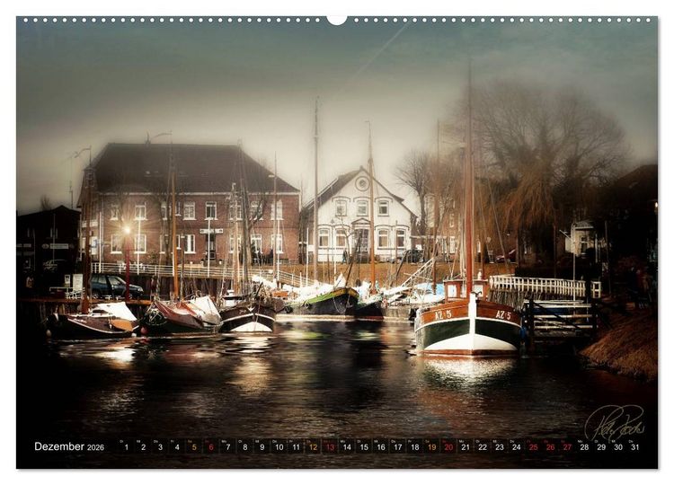 Produktbild: Ostfriesland - die alten H&auml;fen, Vintage-Style (Wandkalender 2026 DIN A2 quer), CALVENDO Monatskalender