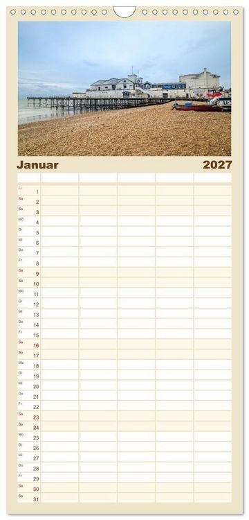 Produktbild: Familienplaner 2027 - Seebr&uuml;cken im Vereinigten K&ouml;nigreich mit 5 Spalten (Wandkalender, 21 x 45 cm) CALVENDO